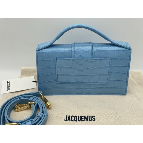 NEW JACQUEMUS LE GRAND BAMBINO CROC LEATHER CROSSBODY BLUE TOTE BAG PURSE NWT - Picture 7 of 14